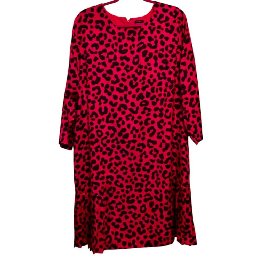 Ann Taylor Size 18 Red & Black Leopard Print Dress | Holiday Party Ready